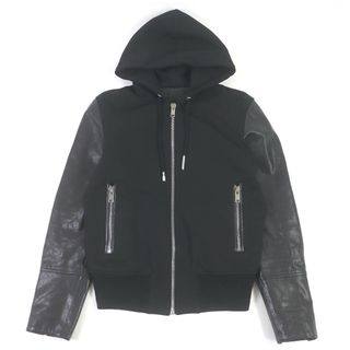 ジバンシィ(GIVENCHY)の美品□GIVENCHY ジバンシィ 21AW BM00QL611V 4Gロゴ 袖レザー切替 ジップアップフーディー パーカー ブラック 44 イタリア製 正規品 メンズ(パーカー)