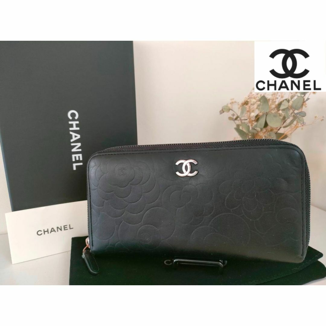 CHANEL シャネル カメリア ラウンドファスナー 長財布 ラムスキン CHANEL シャネル カメリア ラウンドファスナー 長財布 ラムスキン