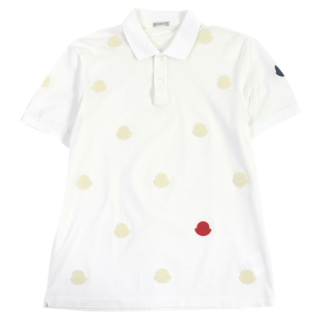 MONCLER - 美品□MONCLER モンクレール MAGLIA POLO MANICA CORTA コットン100% ロゴワッペン 半袖ポロシャツ カットソー ホワイト L 正規品 メンズ