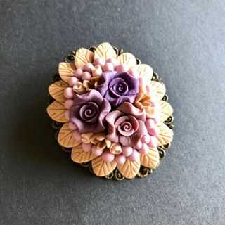 ブローチ バラ 薔薇 パープル 紫 花束 ブーケ アクセサリー 昭和レトロ(ブローチ/コサージュ)
