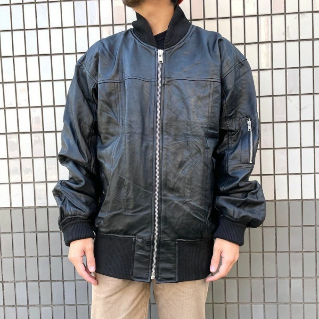 リサイクル 本革 レザージャケット MA-1タイプ ジップアップ リサイクル 本革 レザージャケット MA-1タイプ ジップアップ