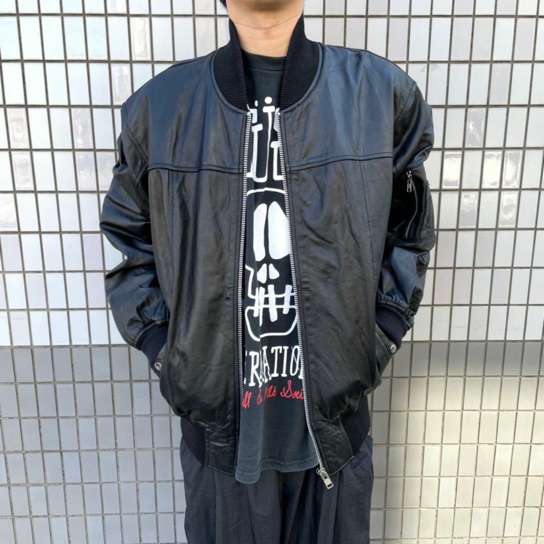 リサイクル 本革 レザージャケット MA-1タイプ ジップアップ リサイクル 本革 レザージャケット MA-1タイプ ジップアップ