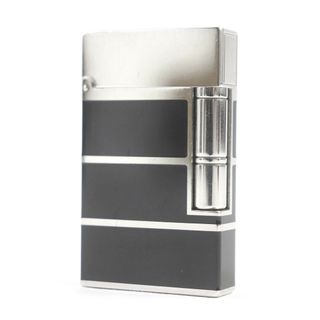デュポン(DUPONT)の良品□Dupont デュポン ライン2 ボーダー柄 スクエア型 ローラー式 喫煙具 ガス ライター シルバー ブラック ケース付き フランス製 メンズ 着火確認済み(タバコグッズ)