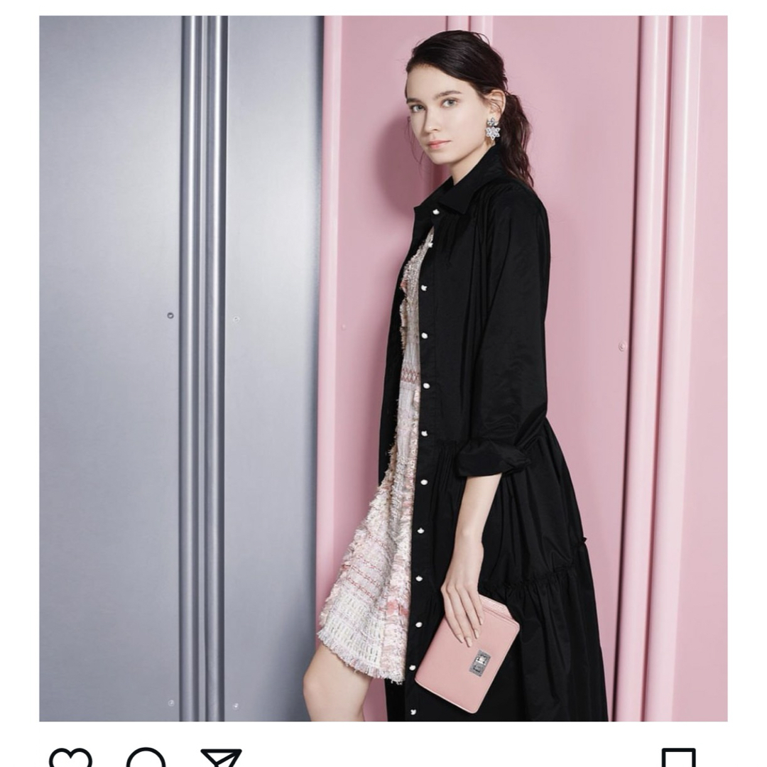 Rene ルネ 長袖 ツイード ワンピース ドレス34 極美品ピンクブラック Rene ルネ 長袖 ツイード ワンピース ドレス34 極美品ピンクブラック