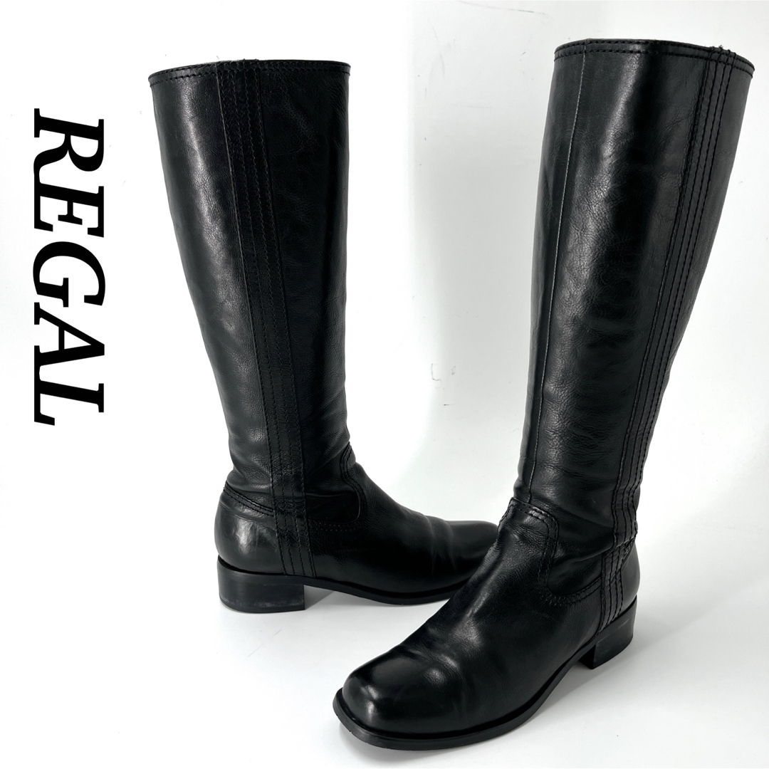 極美品 REGAL リーガル ロングブーツ サイドジップ ロゴ 黒 極美品 REGAL リーガル ロングブーツ サイドジップ ロゴ 黒