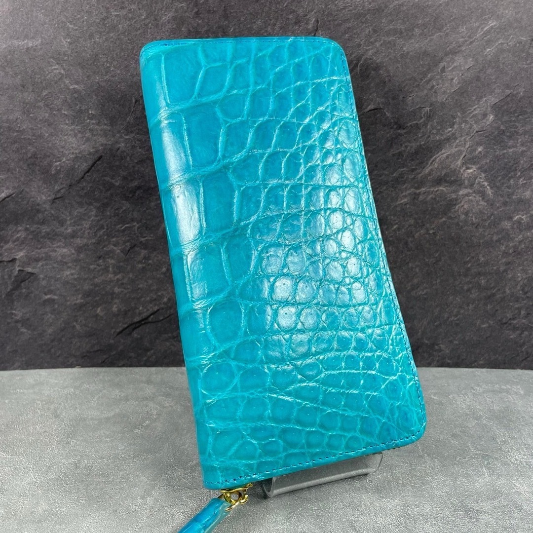 新入荷 クロコダイル 長財布 ターコイズ マット仕上げ 本革 ワニ革 新入荷 クロコダイル 長財布 ターコイズ マット仕上げ 本革 ワニ革