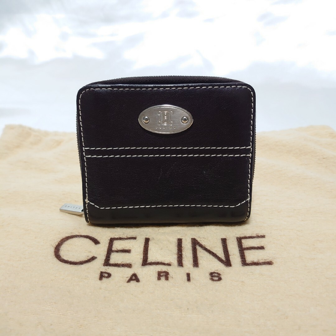 CELINE ラウンドジップ 折り財布 ダークブラウン CELINE ラウンドジップ 折り財布 ダークブラウン