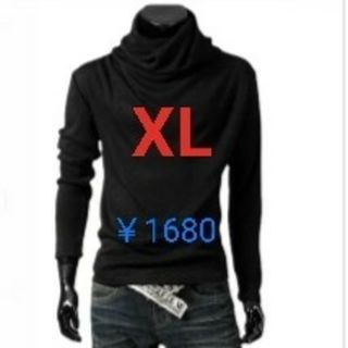 メンズ アフガン タートルネック 長袖 カジュアル ブラック XL(Tシャツ/カットソー(七分/長袖))