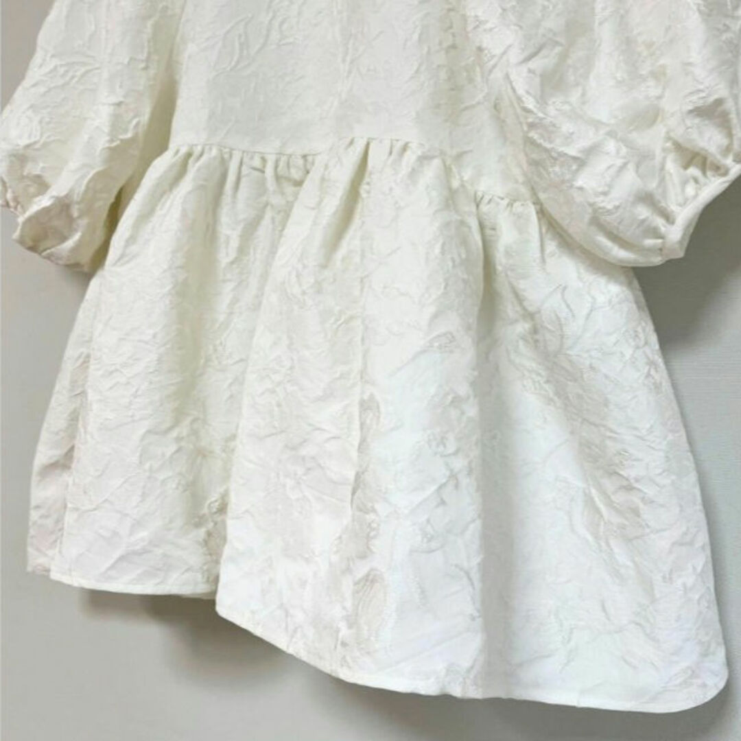 OHGA FLOWER BLOUSE フラワージャガードブラウス 白 FREE OHGA FLOWER BLOUSE フラワージャガードブラウス 白 FREE
