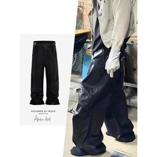 リックオウエンス(Rick Owens)のグランジ　コーティング風　バギーシルエット　バイカーパンツ(ワークパンツ/カーゴパンツ)