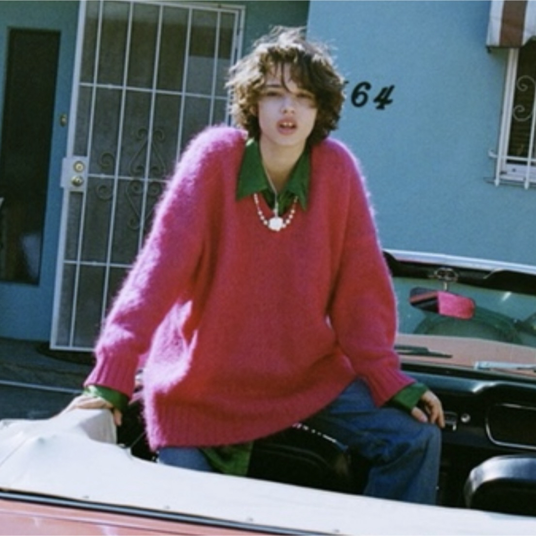 dairiku molly V-neck Mohair Knit pink dairiku molly V-neck Mohair Knit pink