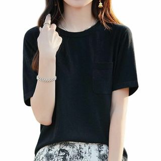 tシャツ レディース 半袖 夏 トップス 薄手 無地 おしゃれ M(Tシャツ(半袖/袖なし))