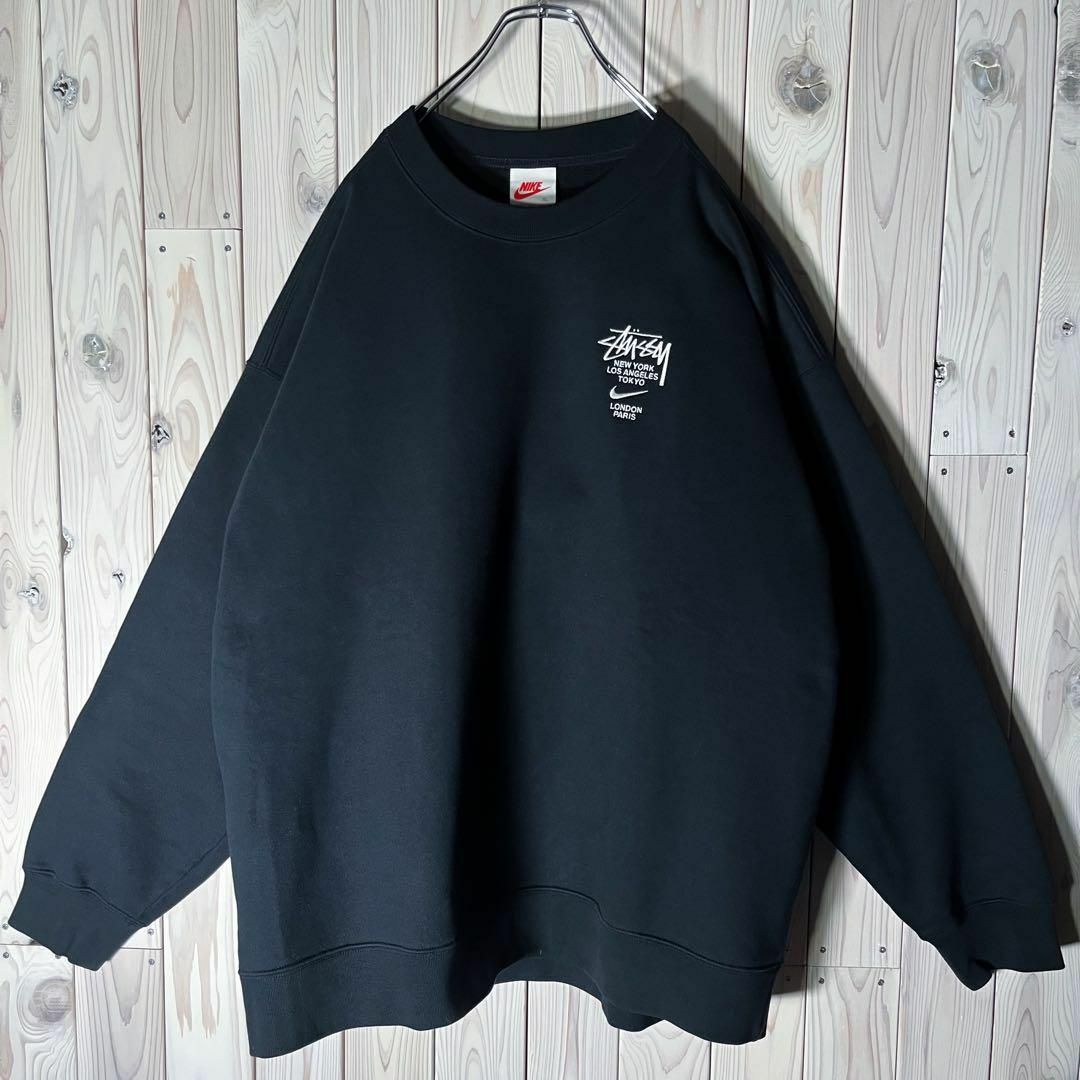 美品 限定 コラボ XL】ステューシー ナイキ 刺繍ロゴ スウェット 黒 美品 限定 コラボ XL】ステューシー ナイキ 刺繍ロゴ スウェット 黒