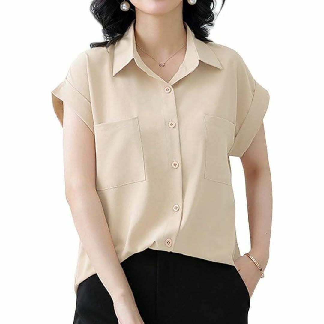 シャツ レディース 半袖 夏 ブラウス 薄手 トップス XL レディースのトップス(シャツ/ブラウス(半袖/袖なし))の商品写真