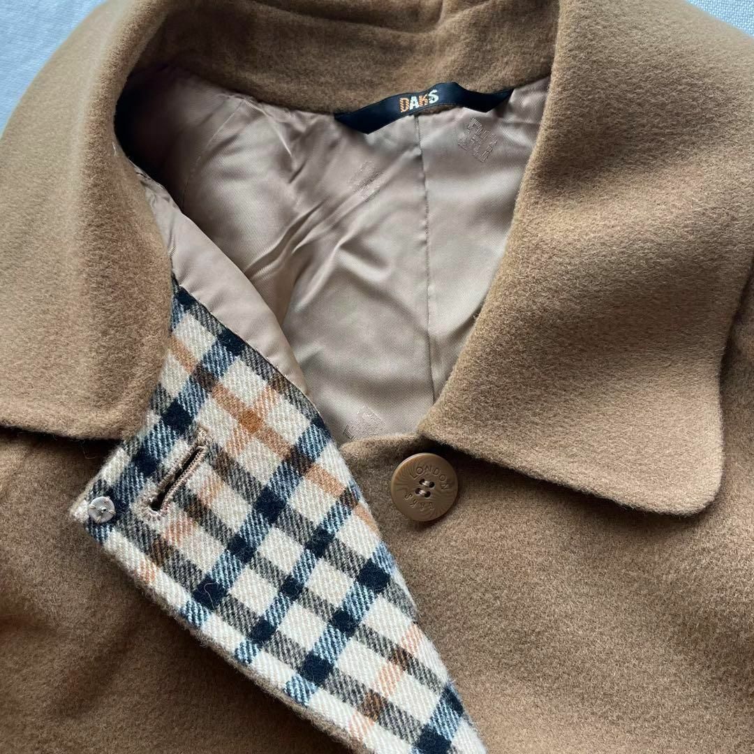 美品 VINTAGE DAKS 日本製 ファー付 ウールコート ハウスチェック