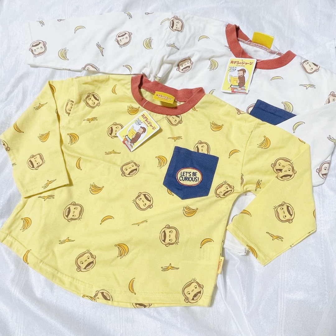 USJ(ユニバーサルスタジオジャパン)の【新品】おさるのジョージ 総柄 長袖Tシャツ ロンT 110cm キッズ/ベビー/マタニティのキッズ服男の子用(90cm~)(Tシャツ/カットソー)の商品写真