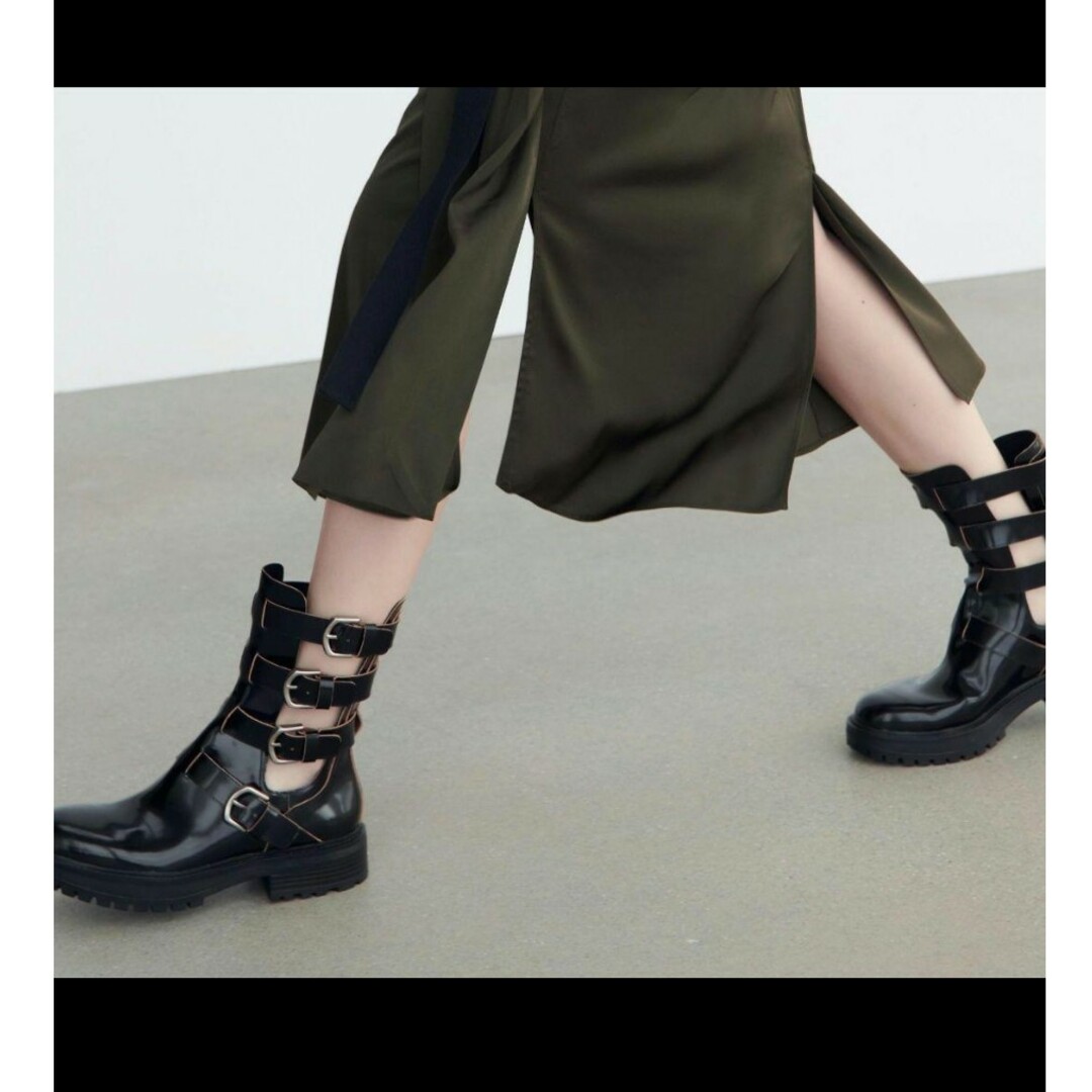 ZARA - バックルレザーカットアウトブーツ ZARA 24cmの通販 by ZARA - バックルレザーカットアウトブーツ ZARA 24cmの通販 by