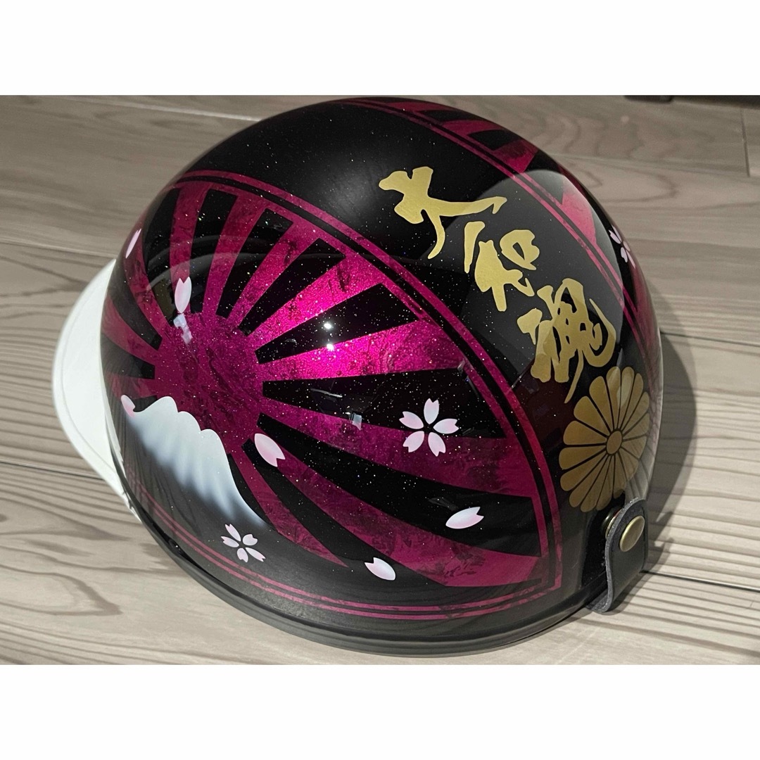 ラメ ピンク ハート 富士日章 コルク半 ヘルメット 旧車會 暴走 ラメ ピンク ハート 富士日章 コルク半 ヘルメット 旧車會 暴走