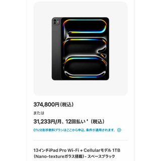 iPad Pro M4 13インチ 1TB Cellular 2024(タブレット)