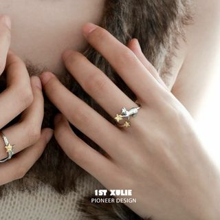メリージェニー(merry jenny)の1STXULIE ねこ×星モチーフ シルバー リング 指輪 調節可能 クリスタル(リング(指輪))