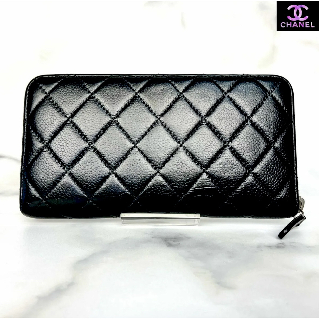 CHANEL - 超極美品 CHANEL マトラッセ キャビアスキン ラウンド CHANEL - 超極美品 CHANEL マトラッセ キャビアスキン ラウンド