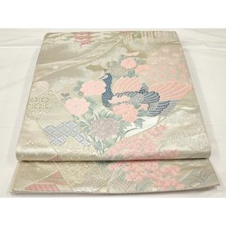 平和屋着物◎六通柄袋帯　唐織　風景孔雀花文　金銀糸　正絹　逸品　AAAL5693Aex(帯)