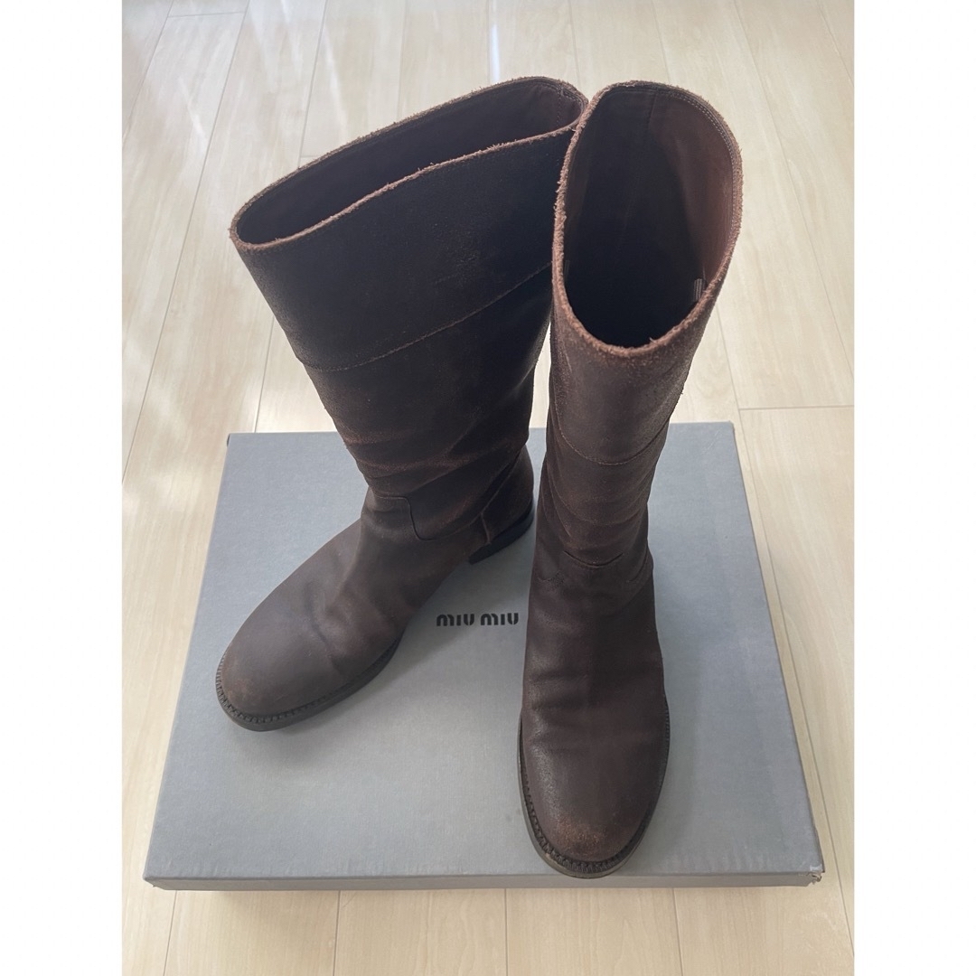 miu miu(ミュウミュウ) メンズロングレザーブーツ 茶 9 27cm miu miu(ミュウミュウ) メンズロングレザーブーツ 茶 9 27cm