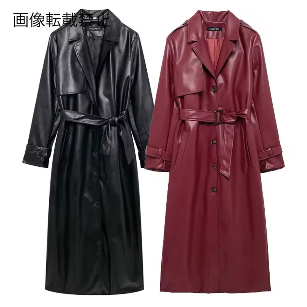 10月新作15493◆2color フェイクレザー  PU ロングコート