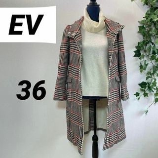 【EV】チェスターコート ロングコート 36 チェック 美品 カジュアル(テーラードジャケット)
