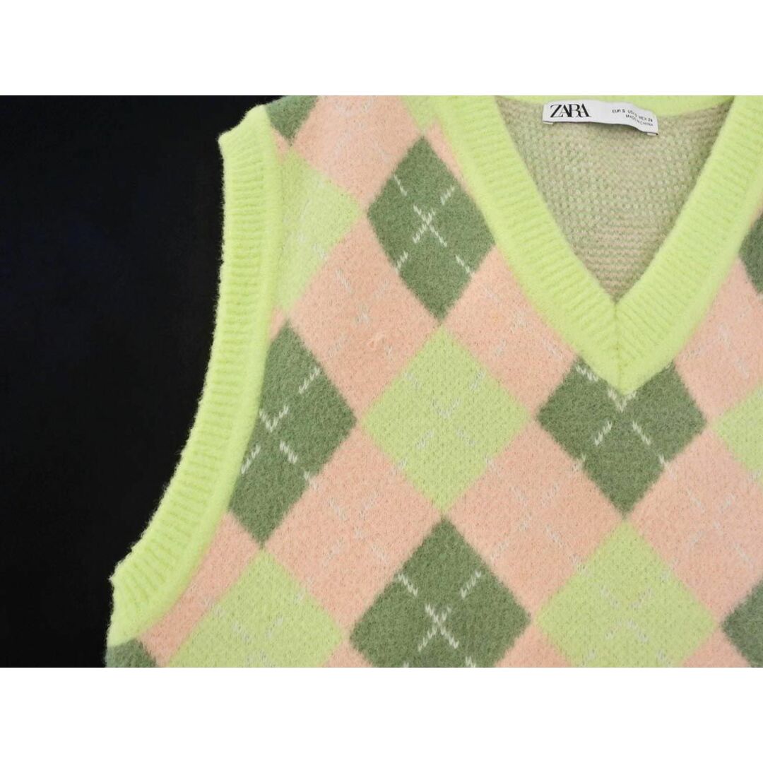 ZARA - ZARA ザラ Vネック アーガイル ニット ベスト sizeS/黄緑 ZARA - ZARA ザラ Vネック アーガイル ニット ベスト sizeS/黄緑
