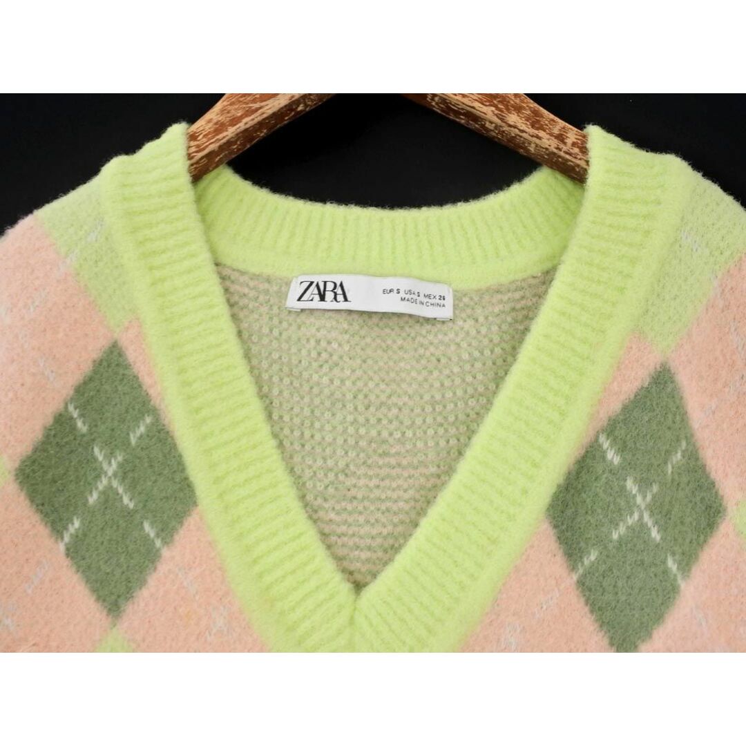 ZARA - ZARA ザラ Vネック アーガイル ニット ベスト sizeS/黄緑 ZARA - ZARA ザラ Vネック アーガイル ニット ベスト sizeS/黄緑