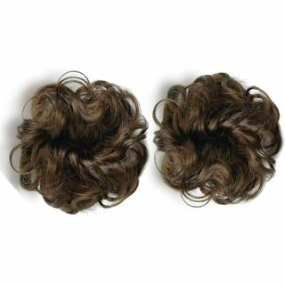 ❣️簡単ヘアアレンジ❣️おだんごウィッグ カール付ゴム 2個入り 薄茶 七五三(バレッタ/ヘアクリップ)