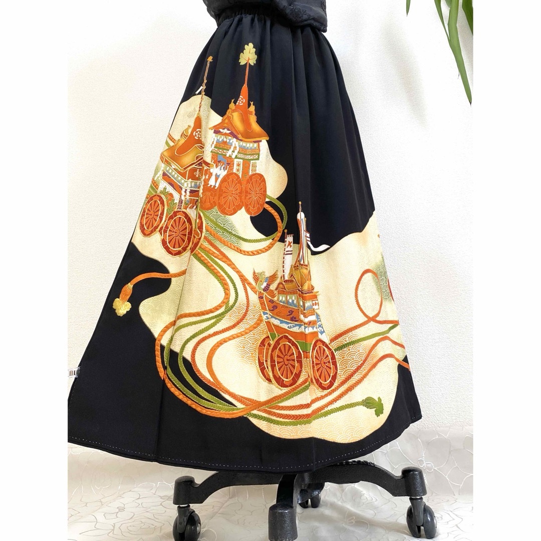 大人可愛いセレブ着物スカートフリーサイズ黒留袖着物リメイク 大人可愛いセレブ着物スカートフリーサイズ黒留袖着物リメイク