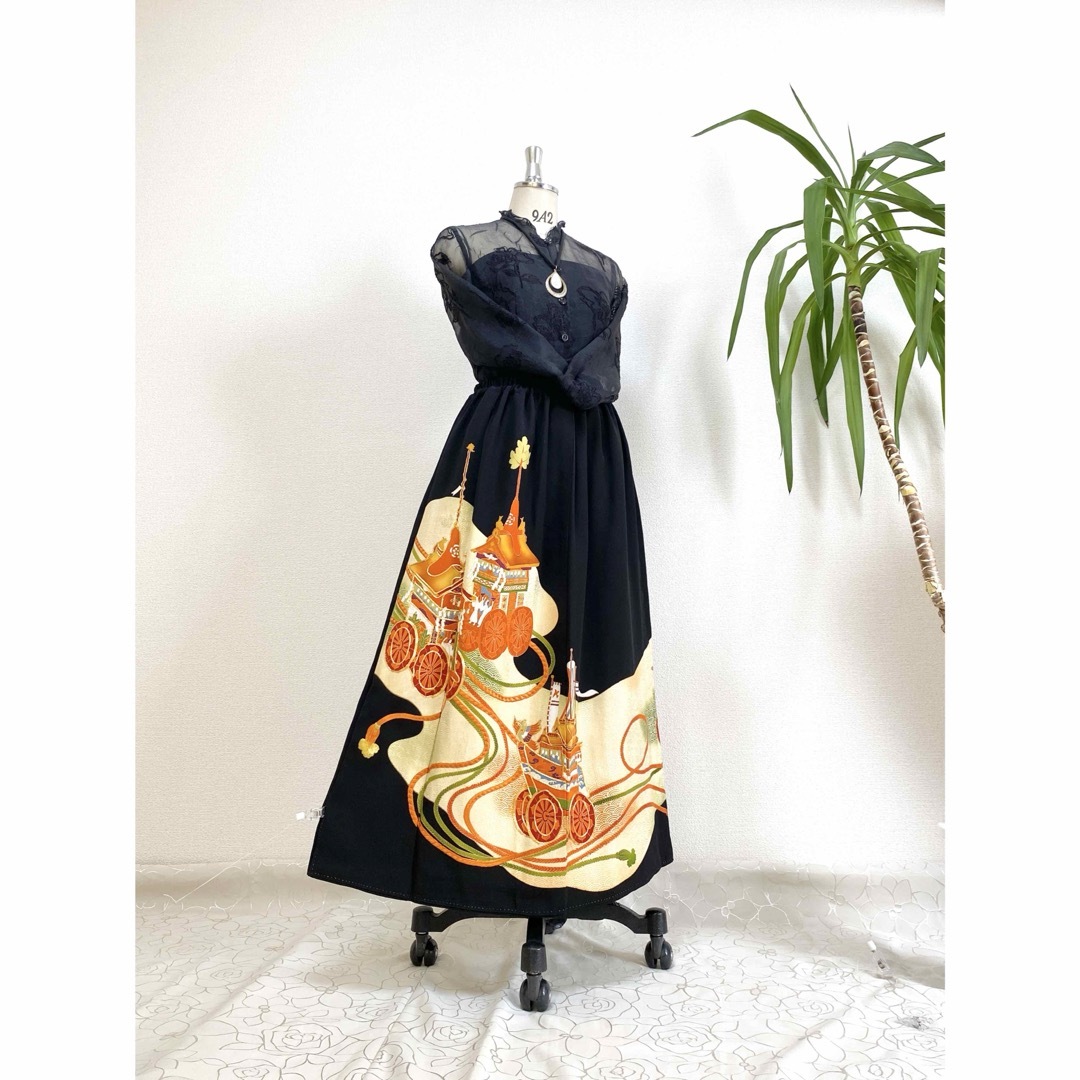 大人可愛いセレブ着物スカートフリーサイズ黒留袖着物リメイク 大人可愛いセレブ着物スカートフリーサイズ黒留袖着物リメイク