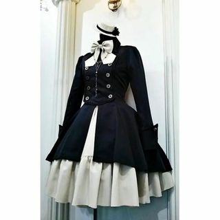レディース 軍服ワンピース Lサイズ ブラック(ひざ丈ワンピース)