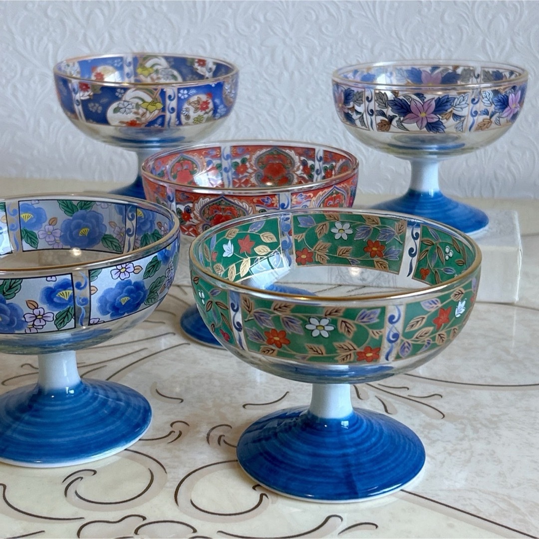 有田焼 - 三洋陶器 龍峰窯 林斎 絵変わり ガラスデザート鉢揃 5 有田焼 - 三洋陶器 龍峰窯 林斎 絵変わり ガラスデザート鉢揃 5