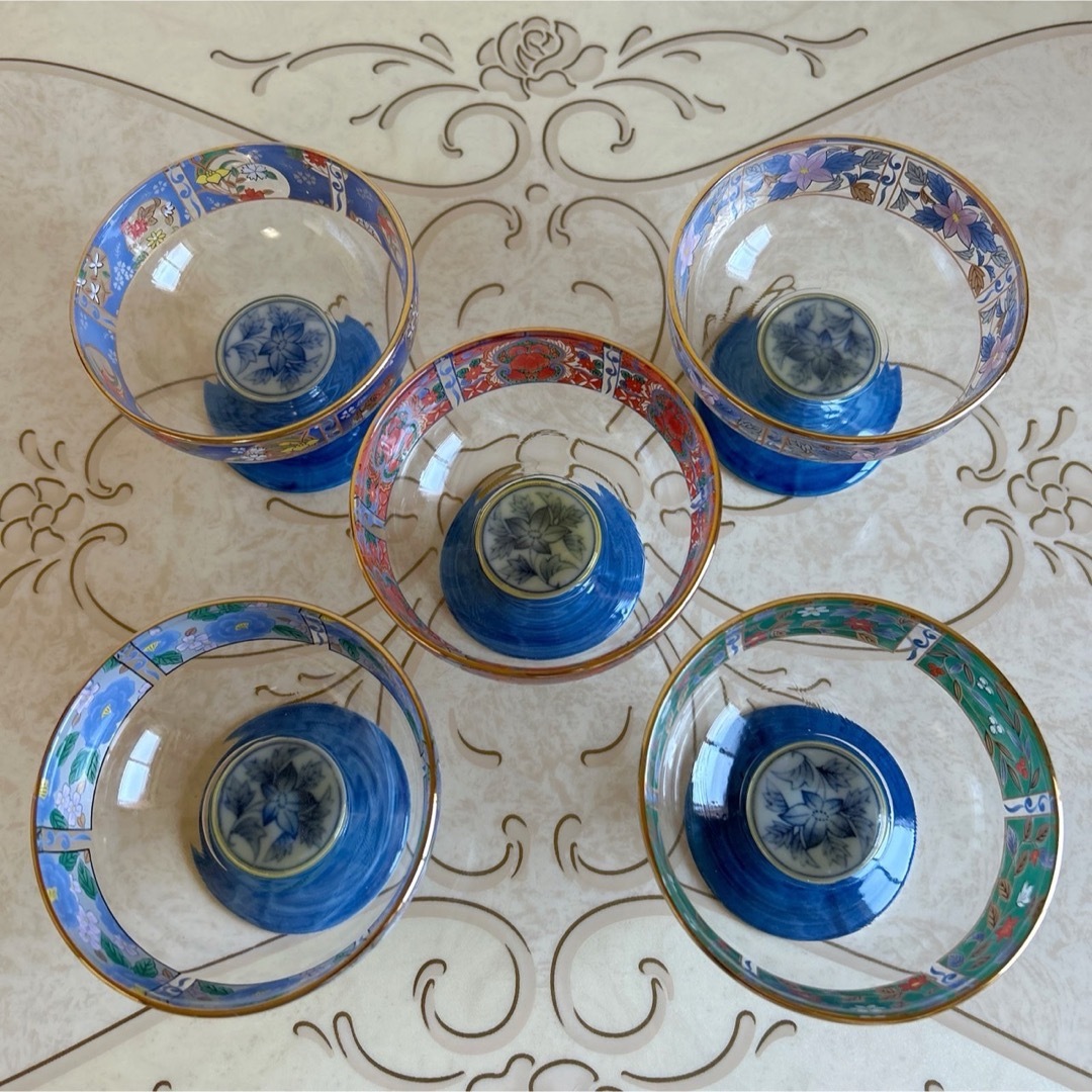 有田焼 - 三洋陶器 龍峰窯 林斎 絵変わり ガラスデザート鉢揃 5 有田焼 - 三洋陶器 龍峰窯 林斎 絵変わり ガラスデザート鉢揃 5