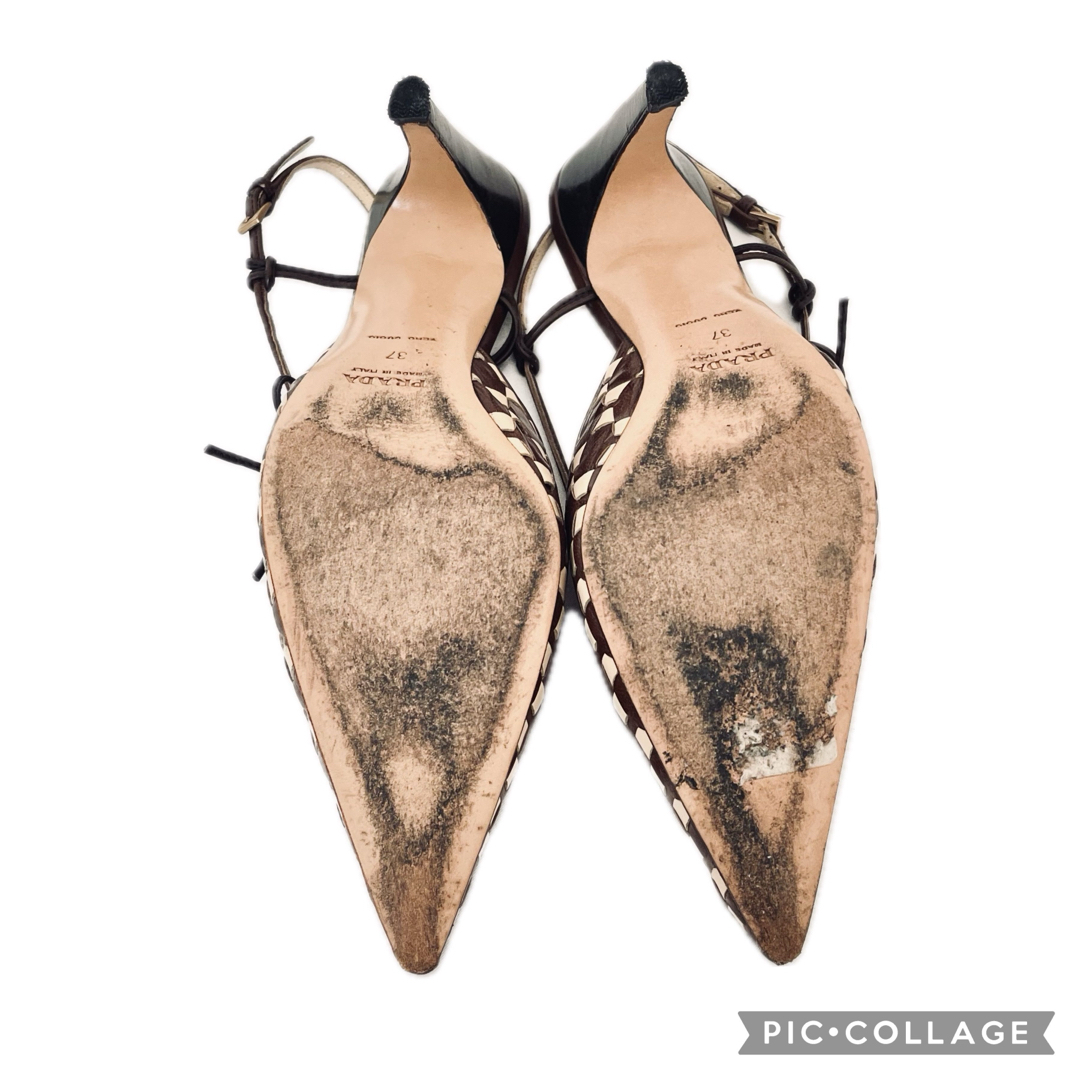 PRADA - 未使用に近い☆ PRADA ブラウン×白サンダル37(23.5)の PRADA - 未使用に近い☆ PRADA ブラウン×白サンダル37(23.5)の