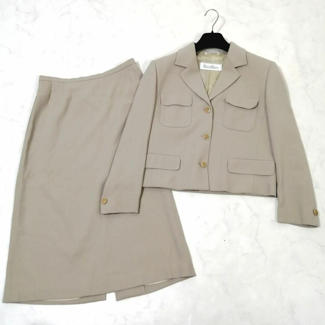 希少】MaxMara スーツセットアップスカート 銀タグ 比翼 シルク 希少】MaxMara スーツセットアップスカート 銀タグ 比翼 シルク