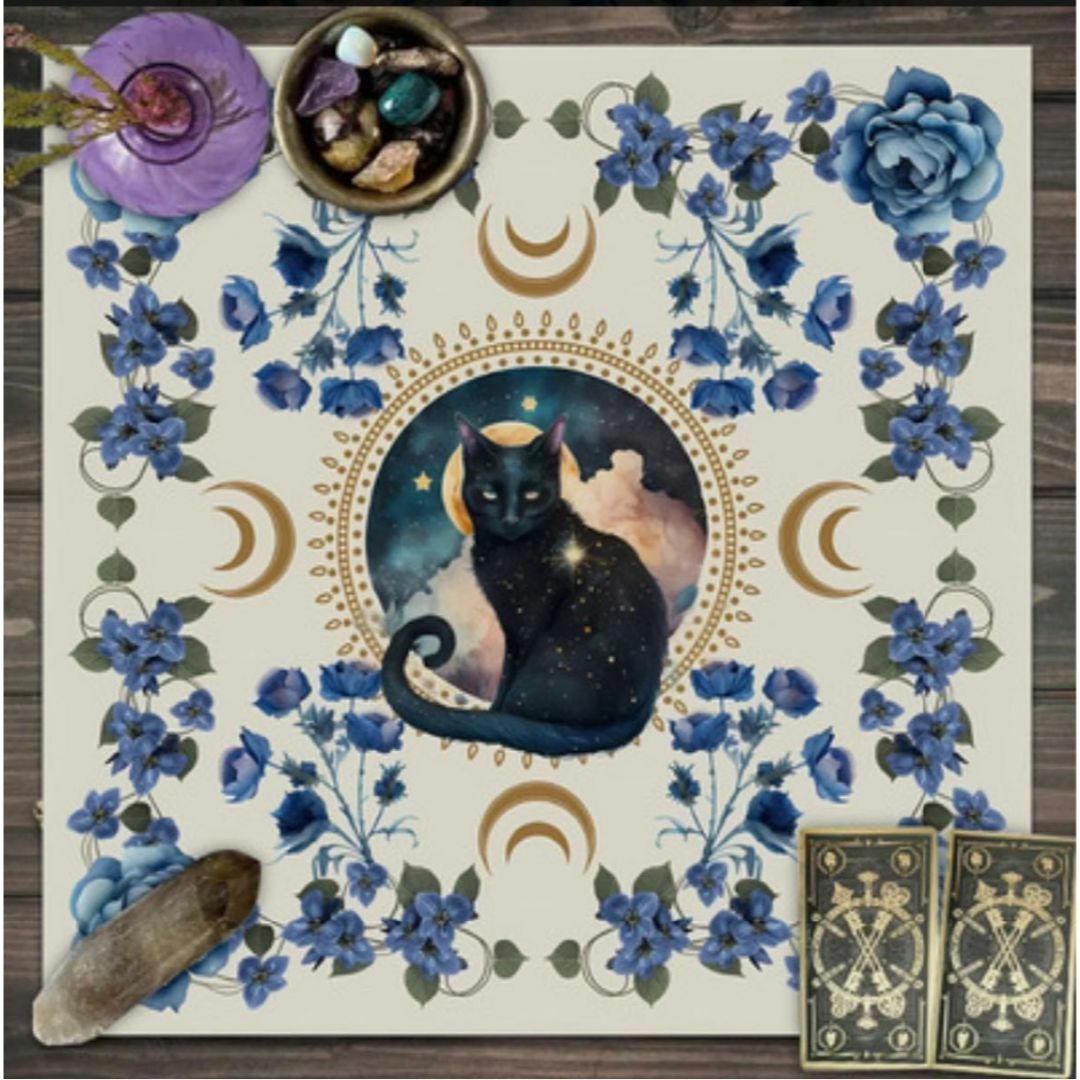 タロット　オラクル　クロス　マット　占い　リーディング　白　黒猫　青　薔薇　大判 エンタメ/ホビーのテーブルゲーム/ホビー(その他)の商品写真