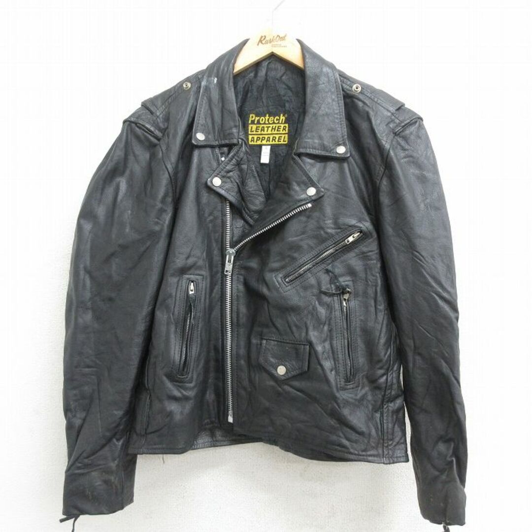XL☆古着 長袖 レザー ジャケット メンズ ダブルライダース 黒 XL☆古着 長袖 レザー ジャケット メンズ ダブルライダース 黒