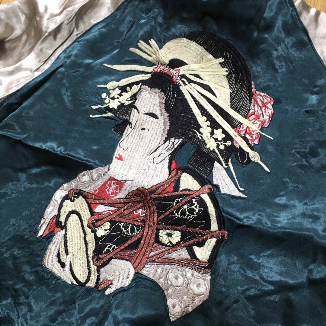 リバーシブルスカジャン 百花繚乱 Lサイズ 大蛇x舞子 刺繍 リバーシブルスカジャン 百花繚乱 Lサイズ 大蛇x舞子 刺繍