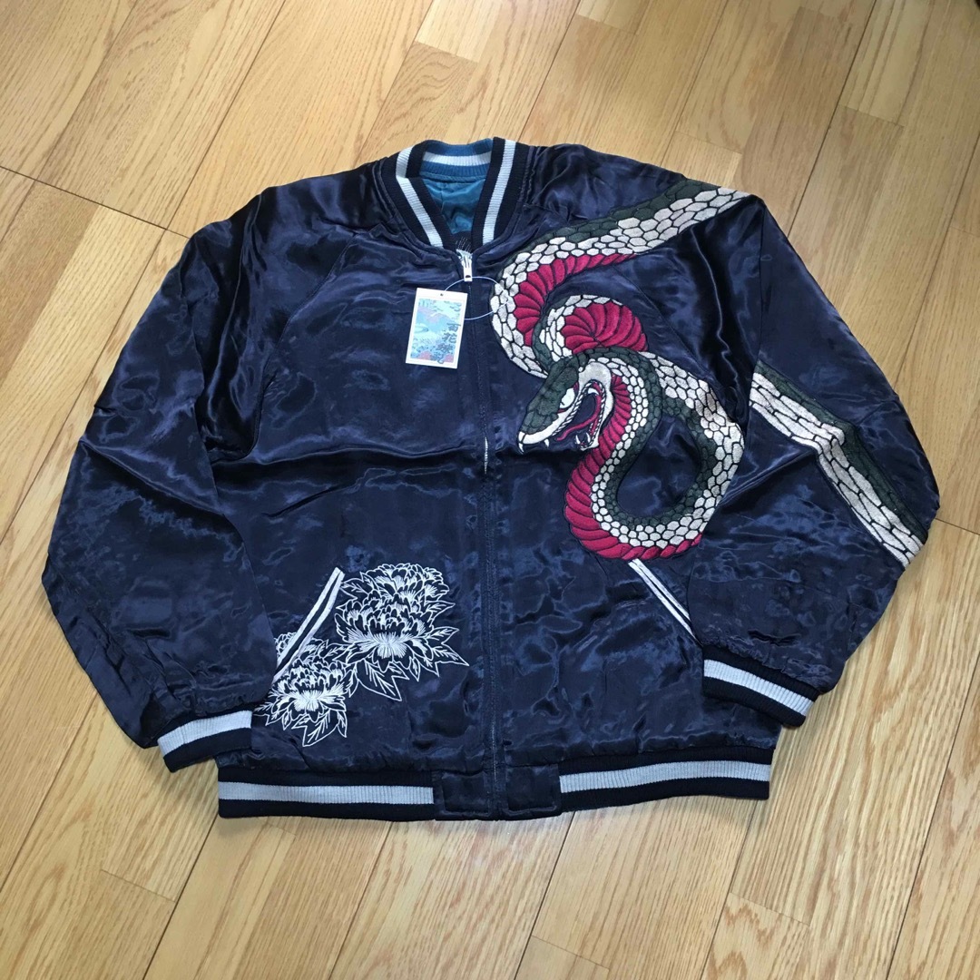 リバーシブルスカジャン 百花繚乱 Lサイズ 大蛇x舞子 刺繍 リバーシブルスカジャン 百花繚乱 Lサイズ 大蛇x舞子 刺繍