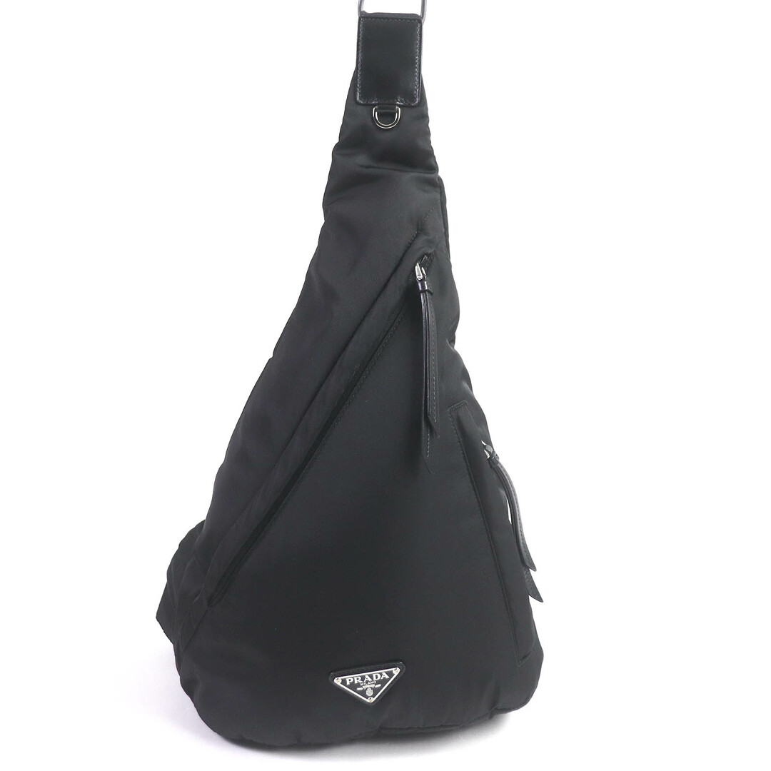 PRADA - 美品□PRADA プラダ 2VZ092 Re-Nylon レザー トライアングルロゴ 三角プレート ショルダーバッグ ブラック イタリア製 正規品 メンズ 定価319,000円