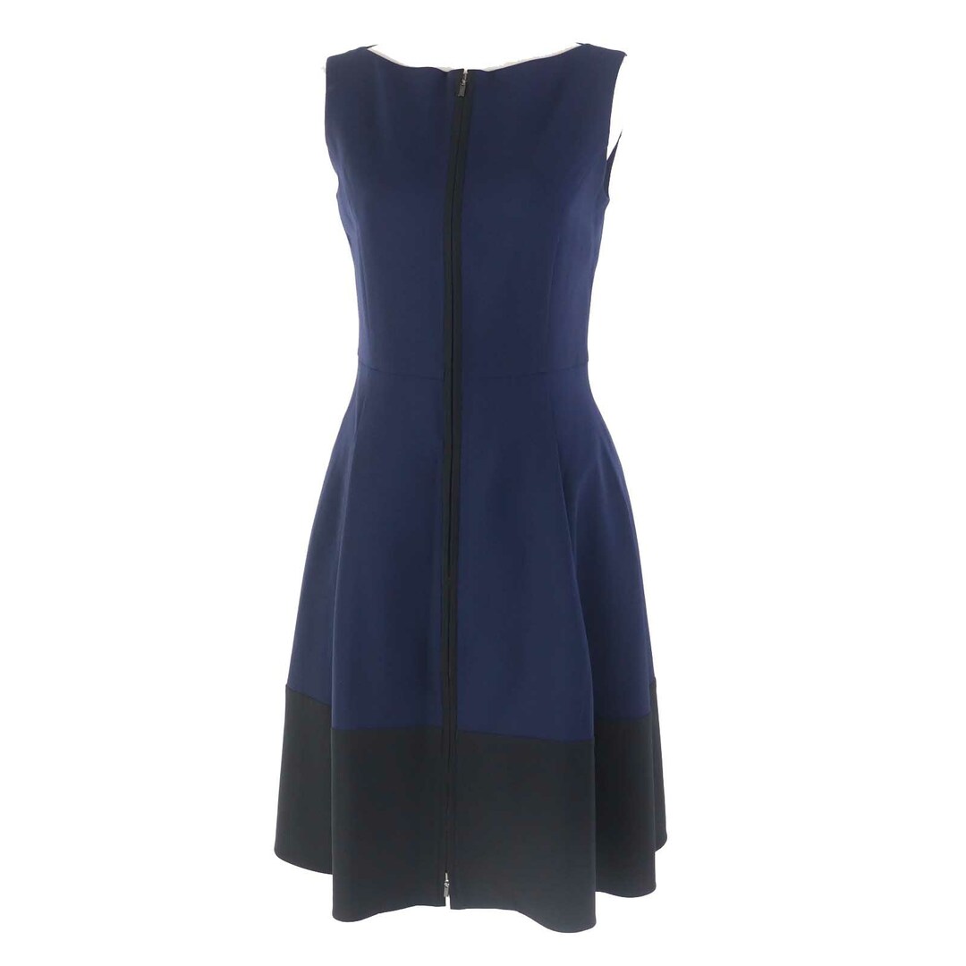 FOXEY NEW YORK - 美品◎FOXEY NEW YORK フォクシー ニューヨーク 41976 フロントZIP ノースリ ドレス／ワンピース ネイビー ブラック 38 日本製 正規品 レディース
