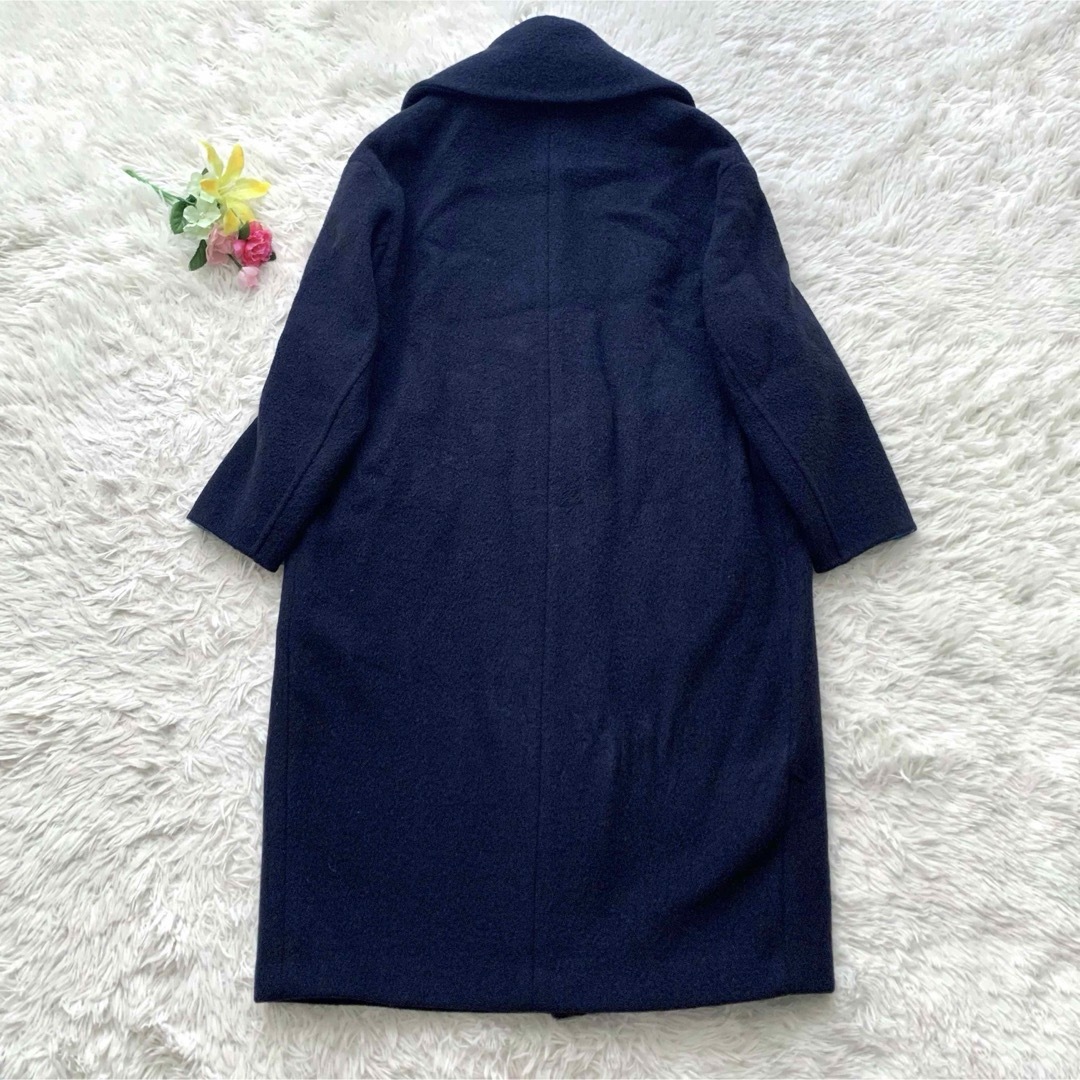 美品】エンフォルド ロングコート リバー ウール ネイビー×ブルー S 美品】エンフォルド ロングコート リバー ウール ネイビー×ブルー S