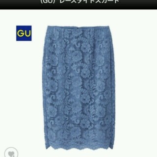 ジーユー(GU)の新品タグ付き★guレースタイトスカート完売のブルーS★綺麗なブルー1番人気でした(ひざ丈スカート)