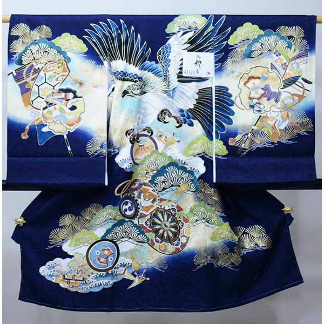 お宮参り 産着 のしめ 着けれ 男児 正絹 綸子地 金刺繍 緑 鷹 お宮参り 産着 のしめ 着けれ 男児 正絹 綸子地 金刺繍 緑 鷹