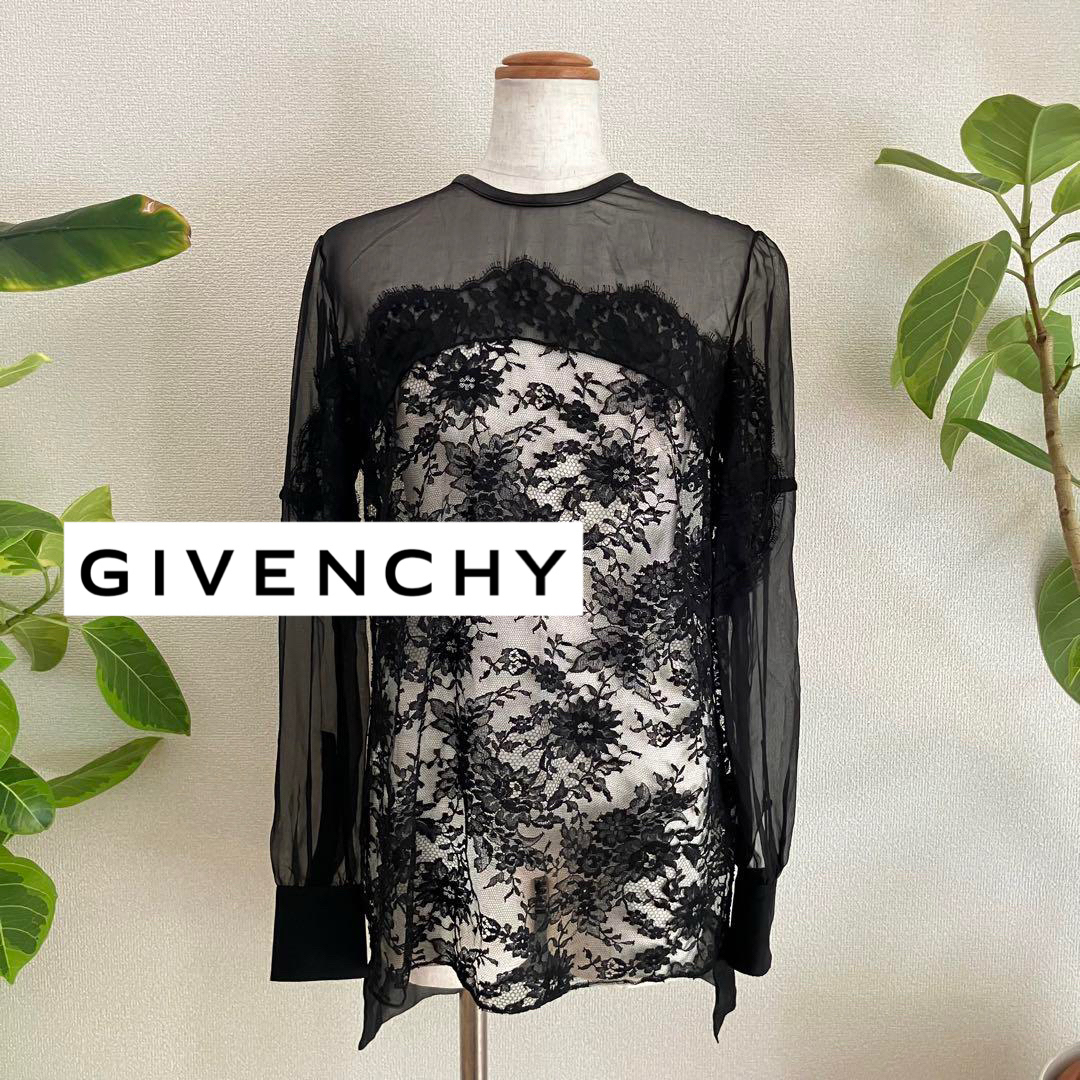 GIVENCHY ブラックレースシースルーブラウス☆ミ08 GIVENCHY ブラックレースシースルーブラウス☆ミ08