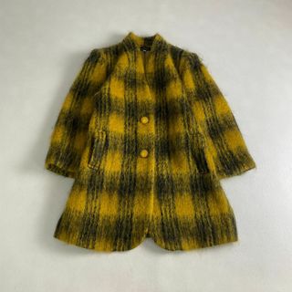美品　ロングコート　毛足長　レトロ　黄色　9号 M L相当　総柄　ウール(ロングコート)